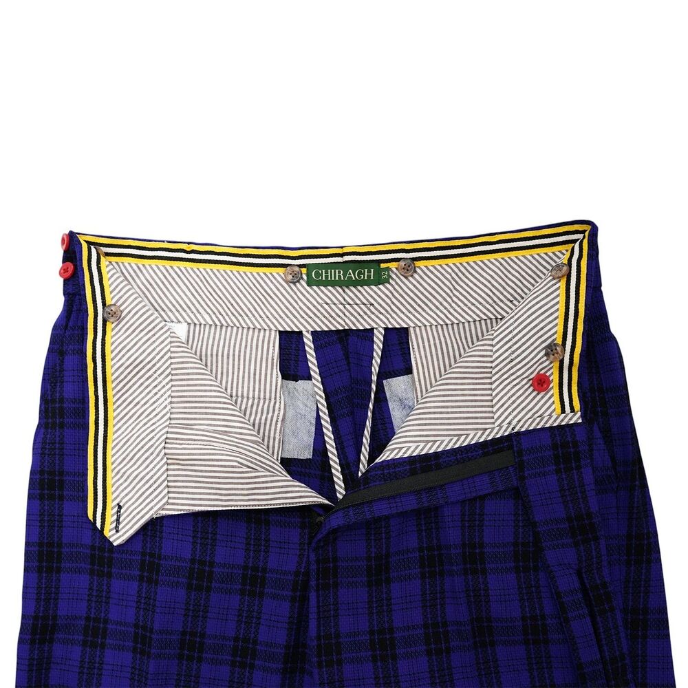 Mens 32 Gurkha Pants Blue Black Plaid Wool High Waist Straight Fit Trousers - Picture 6 of 6